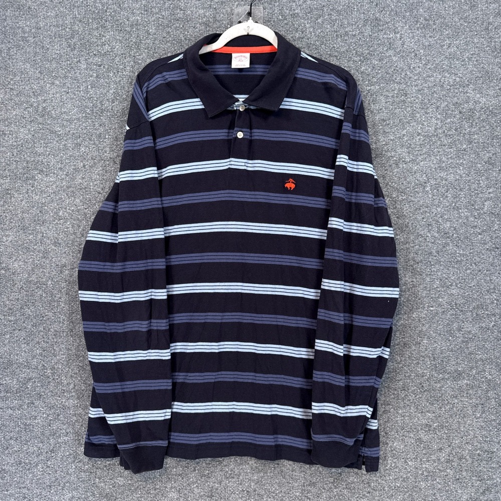 Brooks Brothers Rugby Polo Shirt Mens XXL Blue Striped Long Sleeve Cotton Casual